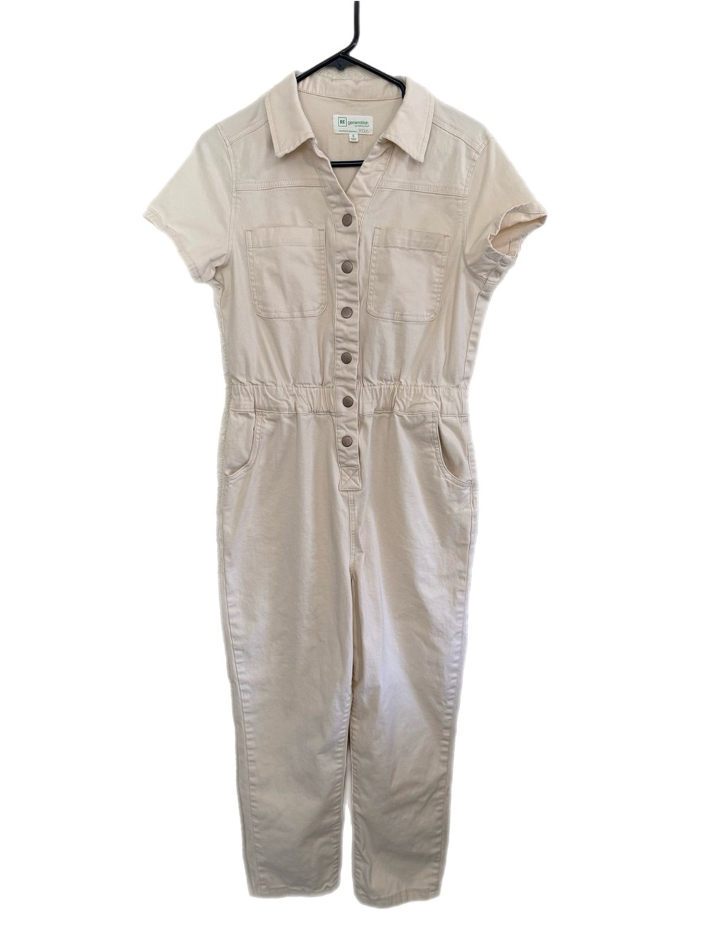 Re Generation Celebrity Pink Cream Button-Front Short-Sleeve One-Piece Jumpsuit